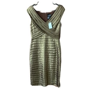 Xscape by Joanna Chen Gold Shimmer Off the Shoulder Formal Dress